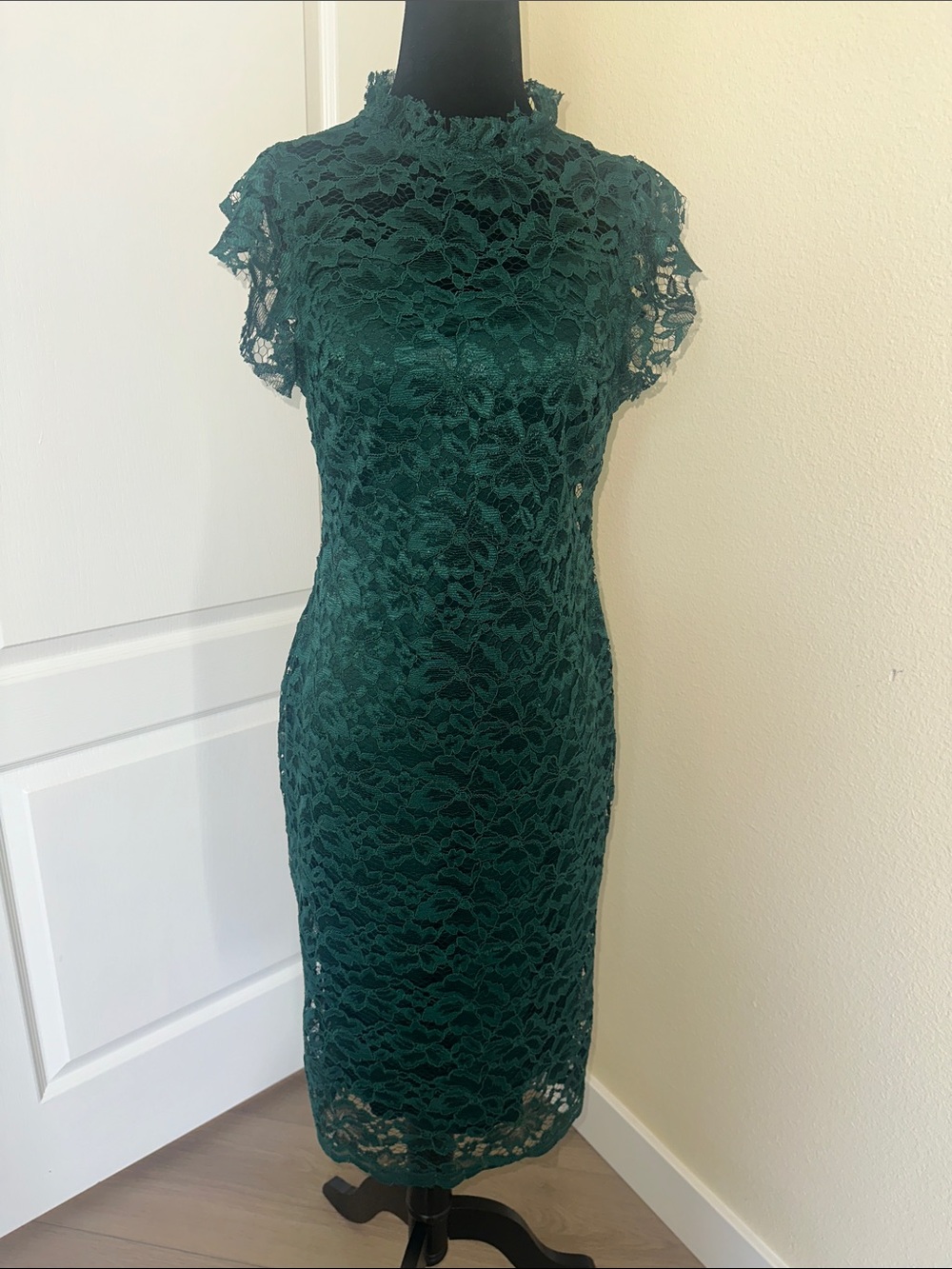Alexa B Nites size 4 emerald green lace midi dress